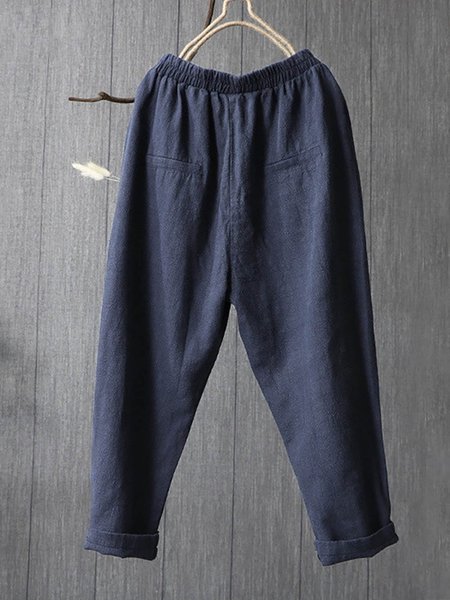 

Women's New Solid Color Cotton Comfortable Casual Multi-bag Harem Pants, Blue, Pants