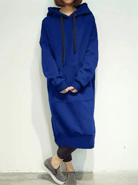 

Felpa con cappuccio Dritto Donna Maniche Lunghe Di base Solido Casuale Abito, Blu, Hoodies & Sweatshirts