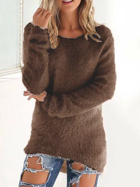 

Casual Paneled Crew Neck Knitted Winter Sweater, Sky blue, Shirts & Blouses