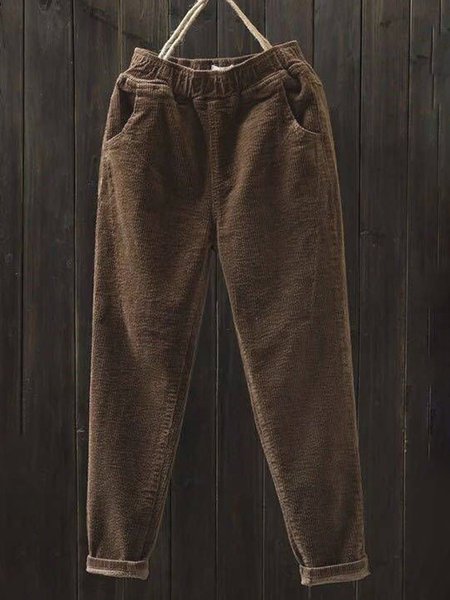 

Corduroy Vintage Solid Pockets Harem Pants, Coffee, Pants