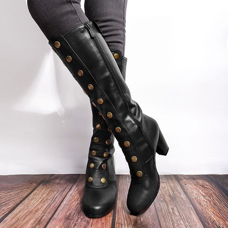 

Women Vintage Medieval Boots Retro Cosplay High Martin Boots, Black, Boots