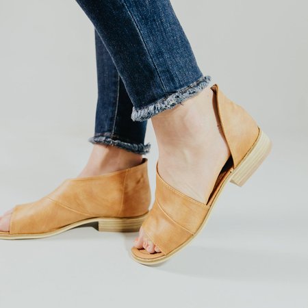 

*Women's Casual Peep Toe Low Heel Shoes, Camel, Flats
