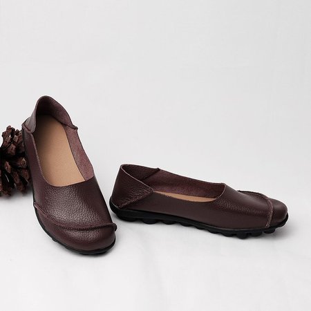 

Slip On Leather Daily Casual Flats, Coffee, Flats