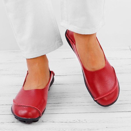 

Leather Casual Flat Heel Shoes, Wine red, Flats & Loafers