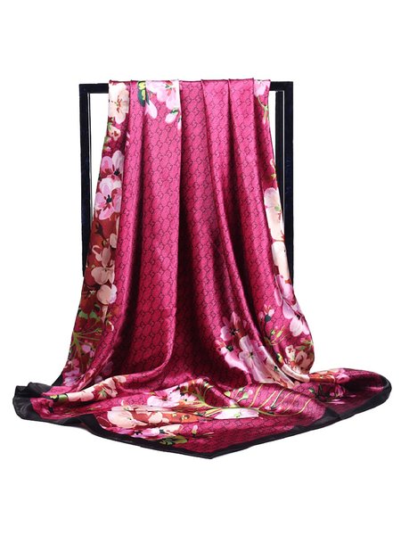 Elegant Geometric Floral-Print Scarves, Rose, Scarves