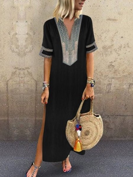 

Casual Vintage Ethinc Feature Beach Dress, Black, Casual Dresses