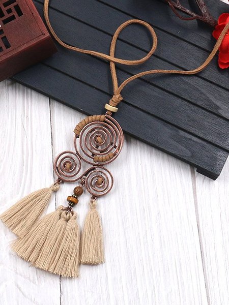 

Daily/Beach Women's Clothes Chain Boho Tassel Long Necklace, Apricot, Necklaces