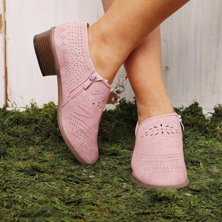 

Hollow-out Low Heel Cutout Booties Faux Suede Zipper Ankle Boots, Pink, Auto-Clearance
