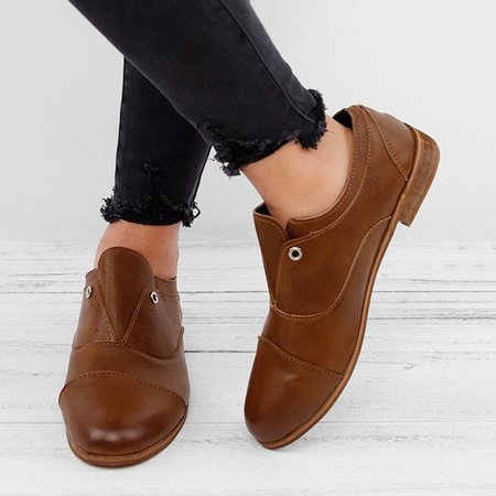 

zolucky Womens Oxford Shoes Casual Faux Leather Loafers, Brown, Flat & Loafers