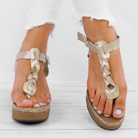 

zolucky Large Size Adjustable Buckle Wedge Sandals, Silver, Sandals