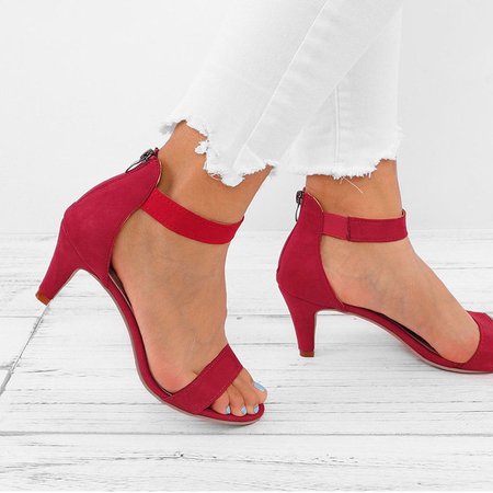 

JFN Women Plus Size Pumps Ankle Strap Heeled Sandals, Burgundy, Women Shoes>>Women's Shoes>>heel Sandals