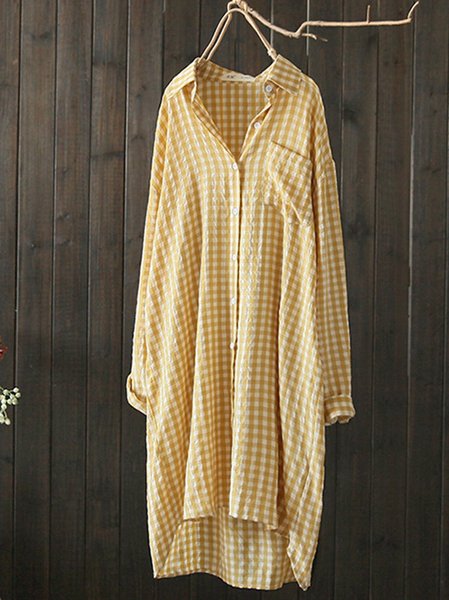 

Maniche Lunghe Casuale Colletto a Camicia Top, Giallo, Blouses & Shirts