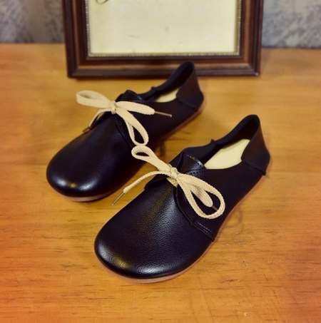 

2019 Women Casual Comfort Flats Shoes Lace Up Shoes Leather Students Loafers, Black, Shoes