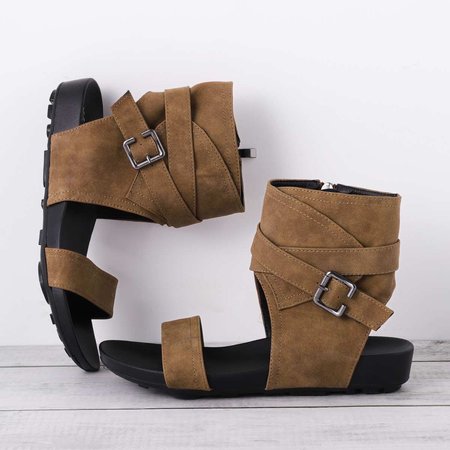 

Flat Heel Pu Buckle Sandals Comfy Sole Beach Sandals, Khaki, Sandals