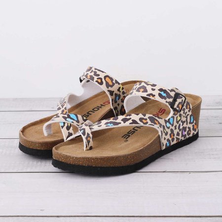 

Printed Flip-Flops Beach Slippers Buckle Summer Pu Slippers, Leopard, Sandals