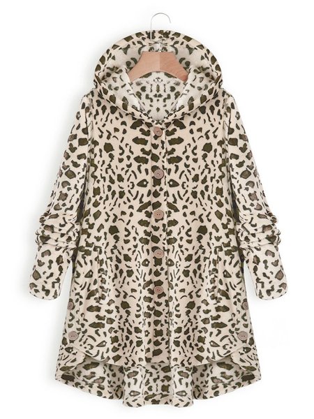 

Warm Cozy Long Sleeve Vintage Leopard Print Teddy Bear Coats, Light brown, Coats