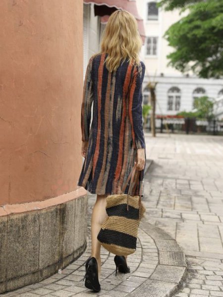 

Rosso Scollo a V a Righe Vintag Gonna, Linen & Cotton Dresses