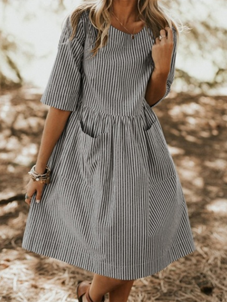 

Crew Neck Women Summer Weaving Dress A-Line Daily Weaving Dress, Black, Casual Dresses