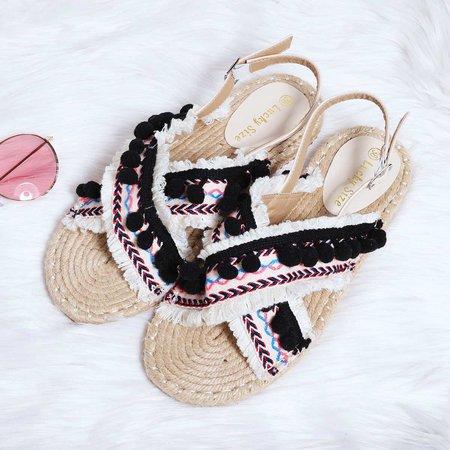 

Nazionale Stile espadrillas Sandali tacco piatto Fibbia Sandali, Nero, Sandals