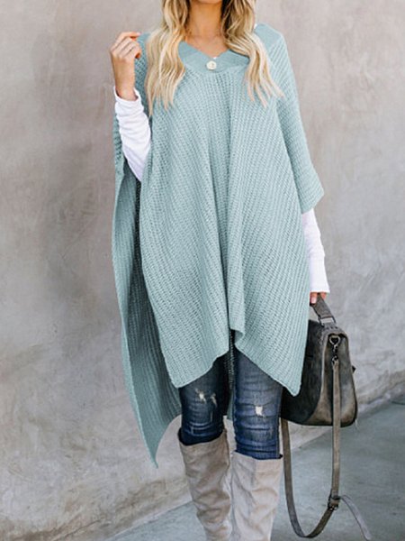 

Women Cloak Solid Loose Knit Sweater, Light blue, Knitwear & Sweaters