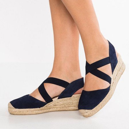 

Plus Size Espadrille Wedge Sandals Elastic Band Slip On Sandals, Black, Creepers & Wedges