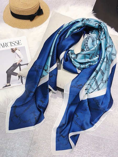 Silk-Blend Geometric Party Fashion Scarves, Blue, Women Scarves & Shawls