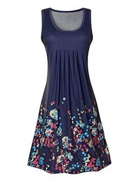 

Casual Painted Sleeveless Crew Neck Casual Dresses, Navy blue, Dresses