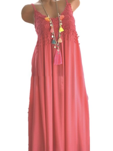 

Spaghetti Donna Gonna Casuale Dritto Quotidiano Casuale Cotone Abito, Rosso, Summer dresses