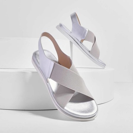 

JFN Comfy Sole Slip On Sandals Elastic Textile Splicing Sandals, Silver, Sandals