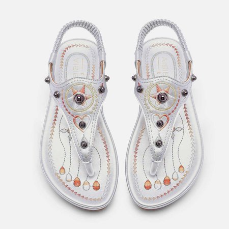 

Comfy Sole Slip On Sandals Vintage Rivet Beach Sandals, Silver, Sandals