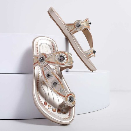 

Comfy Sole Flip-Flops Slippers Embroidery Slippers, Golden, Auto-Clearance