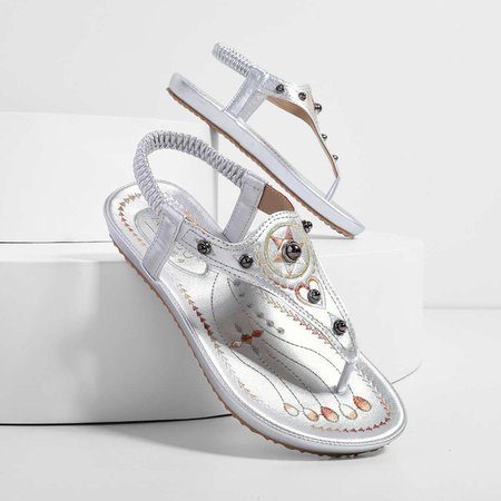 

Comfy Sole Slip On Sandals Vintage Rivet Beach Sandals, Silver, Sandals