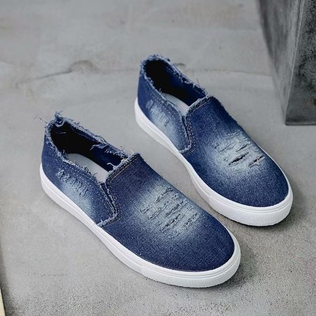 

Worn Hole Round Toe Denim Flats, Deep blue, Flat & Loafers