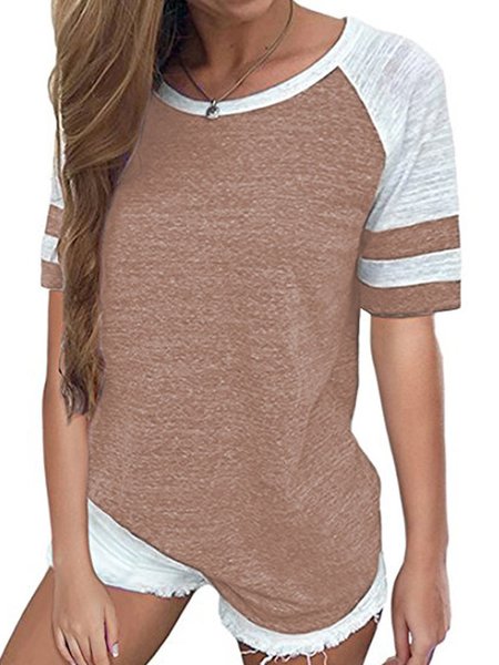

Daily Cotton-Blend Paneled Short Sleeve Casual T-Shirts, Khaki, T-Shirts