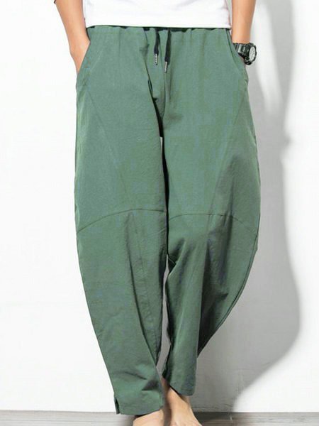 

Unisex Pockets Solid Casual Pants, Green, Pants