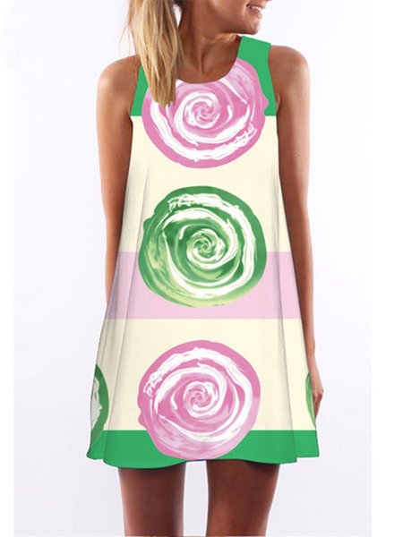 

Women Going out Sleeveless Cotton Floral Dress, Green, Floral Dress