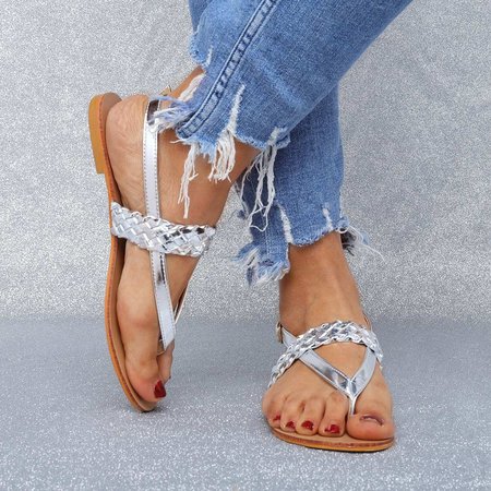 

Fashion Flip-Flops Sandals Summer Buckle Sandals, Silver, Auto-Clearance