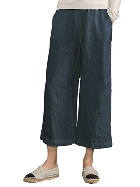 

Women Solid Casual Linen Nights Pants, Navy blue, Pants