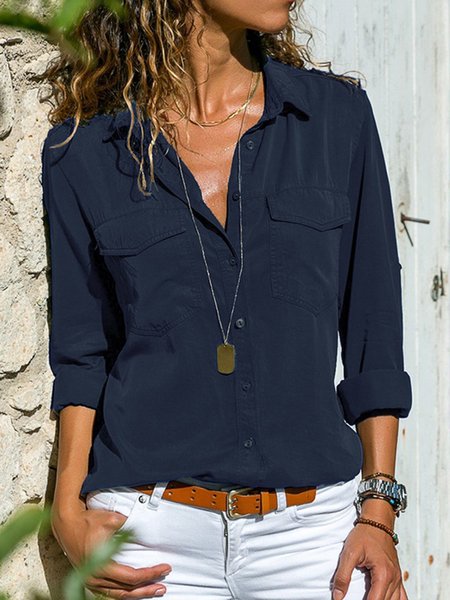 

zolucky Pockets Vintage Blouse & Shirts, Navy blue, Blouses & Shirts