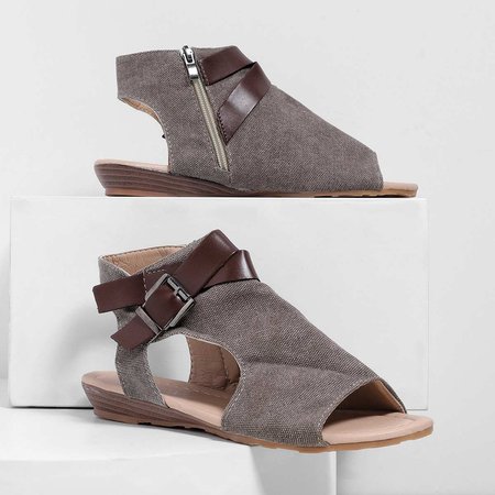 

Women Plus Size Denim Cloth Adjustable Buckle Sandals, Brown, Sandals