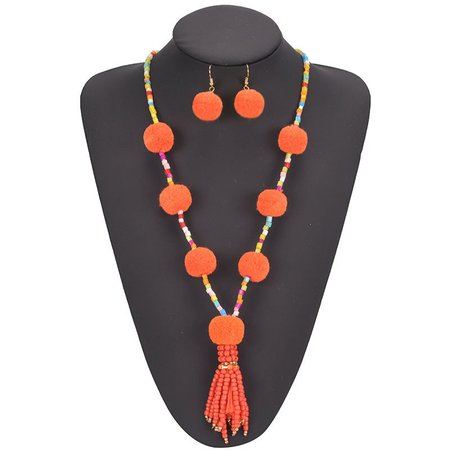 

Women Boho Beaded Fringed All Season Necklace, Orange, Necklaces