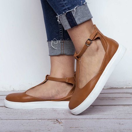 

Casual Ankle Strap Buckle Flats, Coffee, Shoes