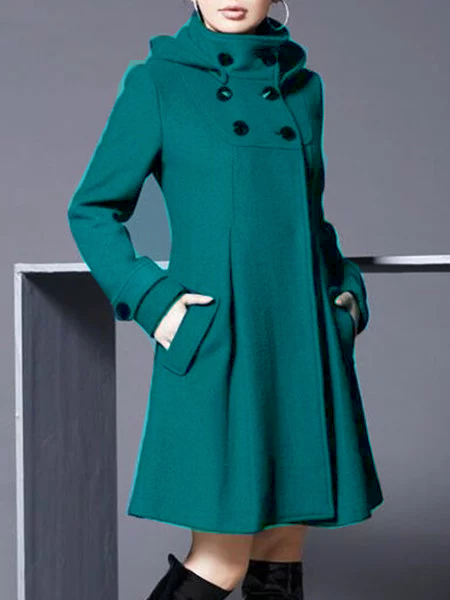 

Wool Blend Hoodie Long Sleeve Plain Coat, Rose, Ponchos & Capes