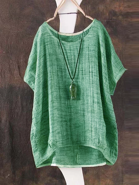 

Paneled Bamboo Fiber Short Sleeve Crew Neck Cozy Tops, Green, Auto-clearance