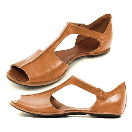 

Vintage Black Flat Peep Toe Slip-on Sandals Plus Sizes, Brown, Sandals