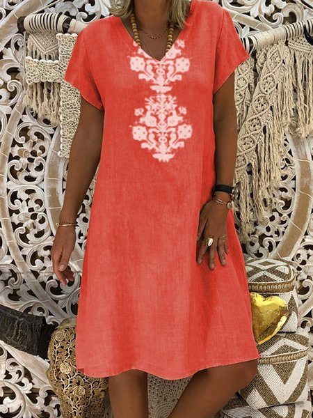 

Gonna Casuale Ricamata Tribale Estate Scollo a V Dritto, Arancio corallo, Casual Dresses