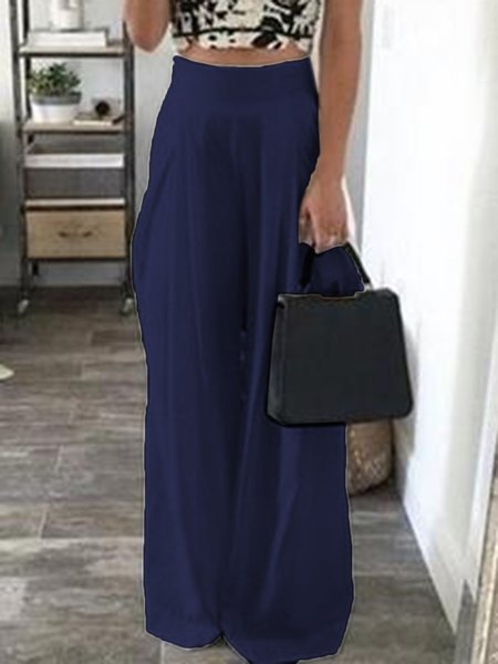 

Pure Color Plus Size Casual Loose Pants, Navy, Pants