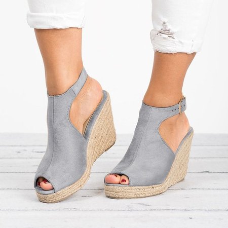 

Sandali col Tacco espadrille a Zeppa e Fibbia regolabile a Punta Aperta, Grigio, Sandals
