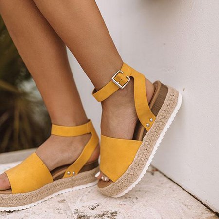 Sandali piattaforma per Estate con Fibbia Regolabile, Giallo, Sandals