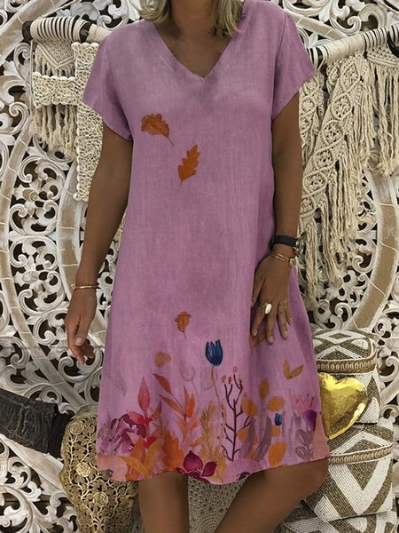 

Midi Abito Stampato Floreale di Misto Cotone, Rosso, Linen & Cotton Dresses